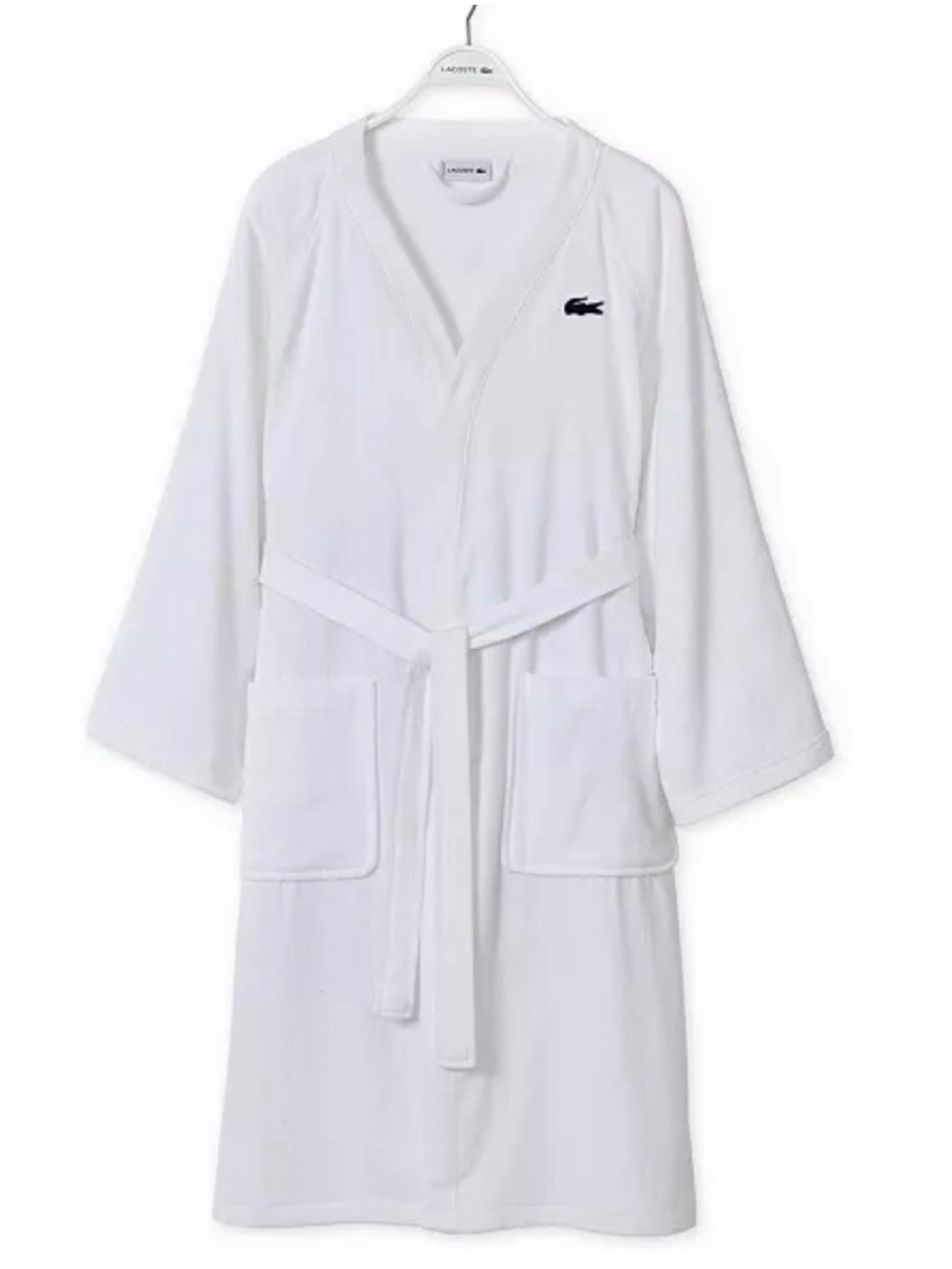 Lacoste White Plush Terry Bathrobe with Embroidered Logo